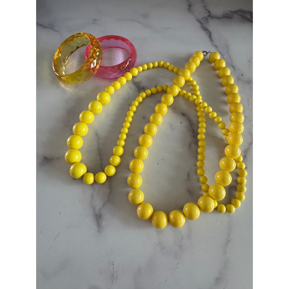 Vintage yellow loose site bead necklace set, dopamine dressing jewelry
